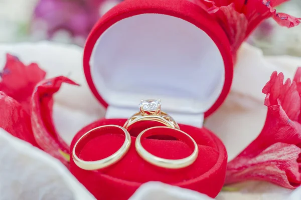 Wedding rings in a jewelery case — Stock Photo, Image