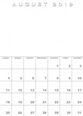 Ağustos 2019 Takvim şablonu