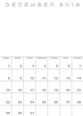 Aralık 2019 Takvim şablonu