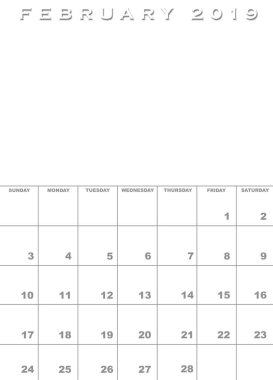 Şubat 2019 Takvim şablonu