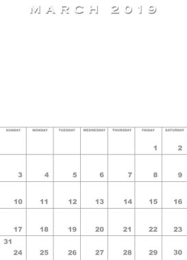 Mart 2019 Takvim şablonu