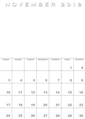 Kasım 2019 Takvim şablonu
