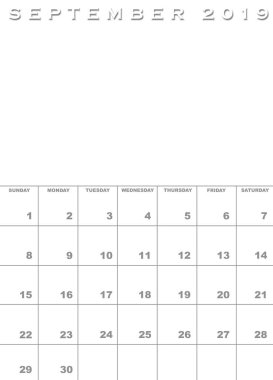 Eylül 2019 Takvim şablonu