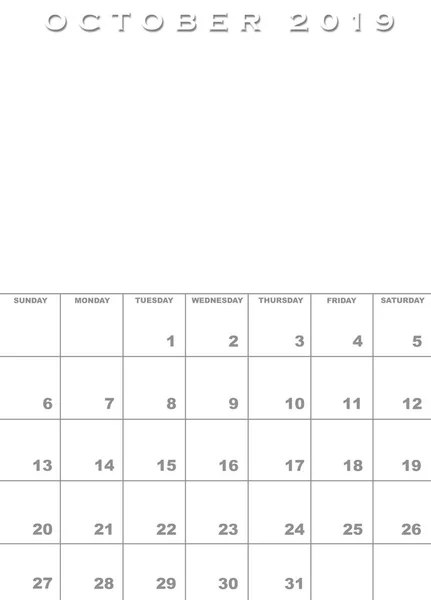 Plantilla de calendario octubre 2019 —  Fotos de Stock