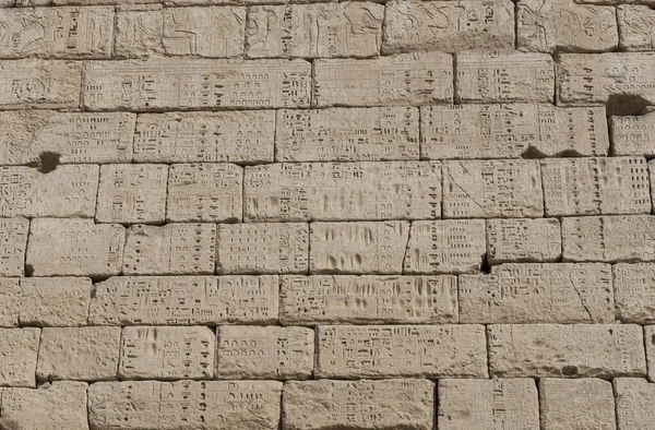 Hieroglyphic carvings on an ancient egyptian temple wall — Stock Photo, Image