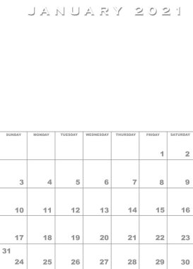 Ocak 2021 takvim arkaplanı ve resimler için alan