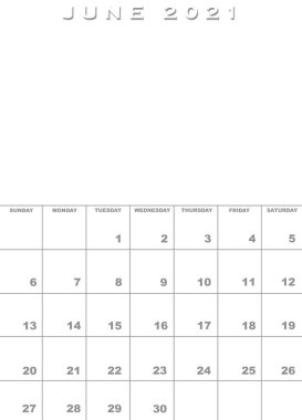 Haziran 2021 takvim arkaplanı resimler için boşluk ile birlikte