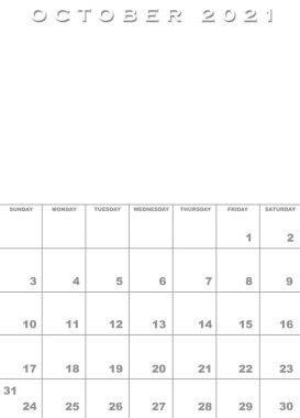 Ekim 2021 takvim arkaplanı ve resimler için alan