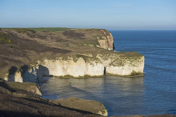 Paysage Scène Côtière Grandes Craies Falaises Littoral Tombant Dans Mer — Photo