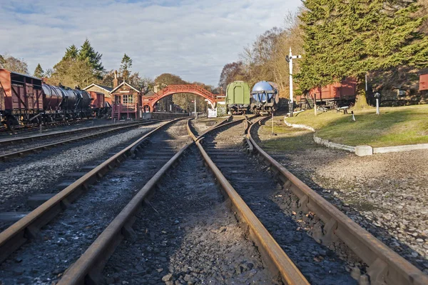 Old Traditional Railway Rolling Stock Siding Rural Countryside Station Landscape — Stock Photo, Image