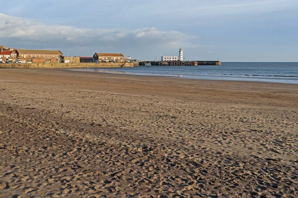 Landscape View Deserted Empty Seaside Beach Coastal Town Harbour — Stock Photo, Image