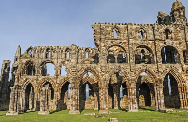 Restos Uma Antiga Abadia Gótica Inglesa Ruínas Mostrando Detalhes Close — Fotografia de Stock