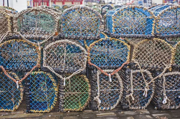 Close Detail Van Kreeft Potten Een Zeehaven Kade — Stockfoto