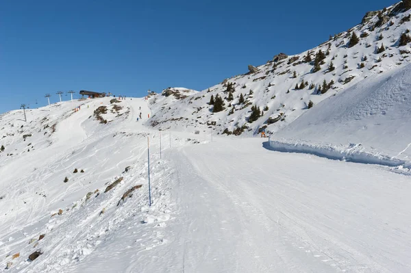 Panoramic Landscape Valley View Ski Slope Piste Winter Alpine Mountain — Φωτογραφία Αρχείου