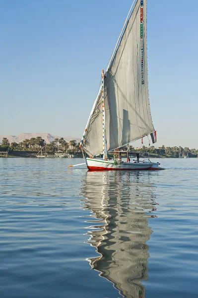 Traditional Egyptian Felluca River Boat Sailing Nile Reflection Water — Stock Photo, Image