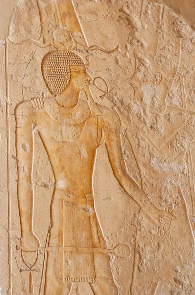 Ієрогліфічне Різьблення Стіні Стародавньому Егіптському Храмі Медінат Хабу Луксорі — стокове фото