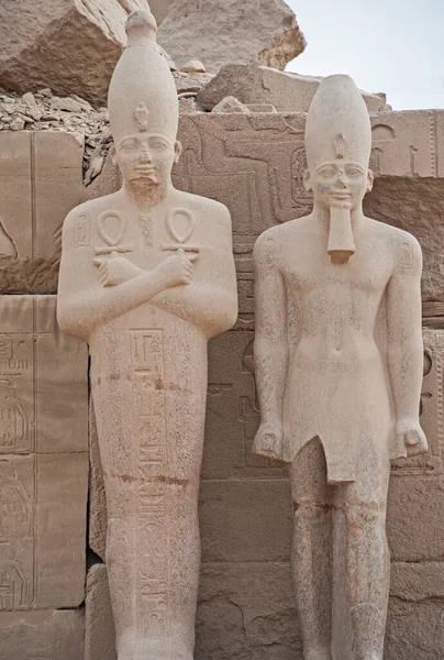 Statua Sculture Geroglifiche Parete Presso Antico Tempio Egizio Karnak Luxor — Foto Stock