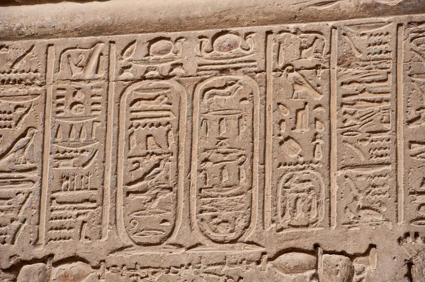 Egyptian Hieroglyphic Carvings Wall Temple Khnum Esna — Stock Photo, Image