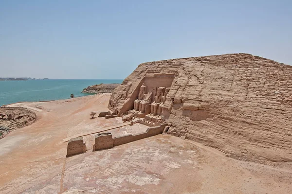 Aerial View Exterior Entrance Ancient Egyptian Temple Ramses Abu Simbel — Stock Photo, Image