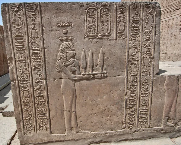 Hieroglyptische Schnitzereien Der Wand Des Alten Ägyptischen Tempels Von Kom — Stockfoto