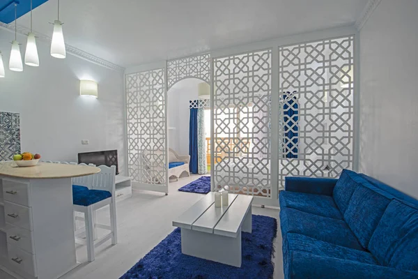 Woonkamer Lounge Luxe Studio Appartement Toon Huis Met Interieur Inrichting — Stockfoto