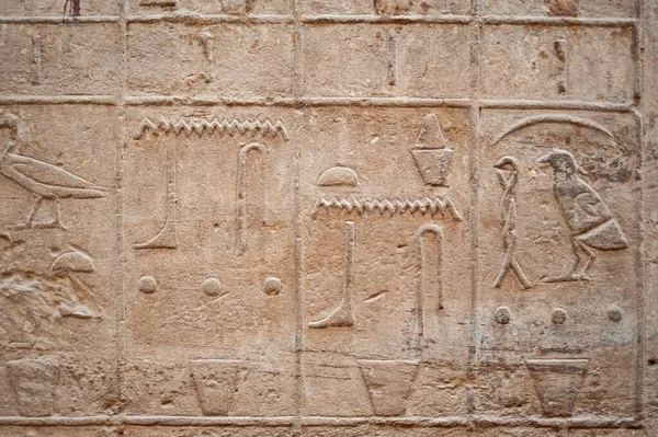 Esculturas Hieroglípicas Parede Antigo Templo Luxor Egípcio — Fotografia de Stock