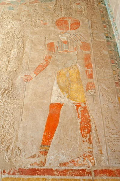 Tallados Pinturas Jeroglípicas Pared Antiguo Templo Egipcio Hatshetup Luxor — Foto de Stock