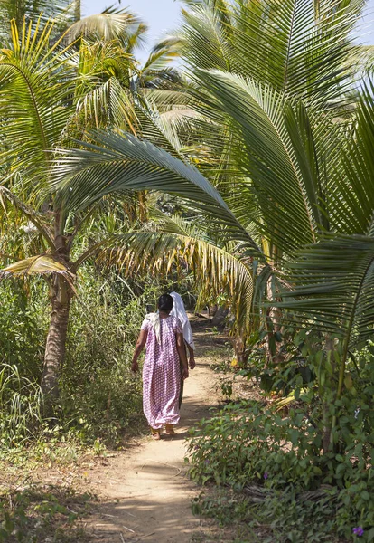 Vrouwen lopen onder de palmbomen — Stockfoto