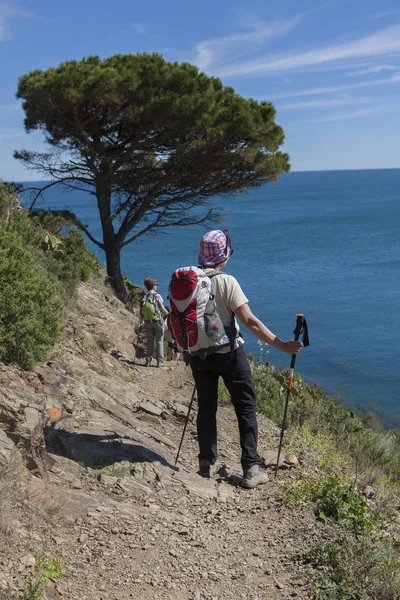 Hikers on the edge of the sea — Stock Photo, Image