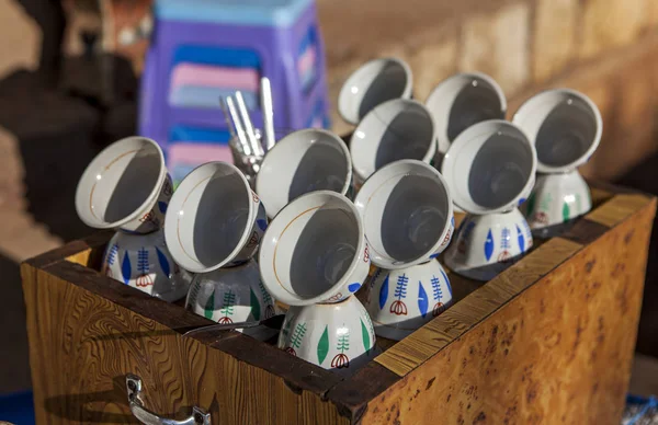 Ethiopian Coffee Cups Carefully Tidy — Stock Photo, Image
