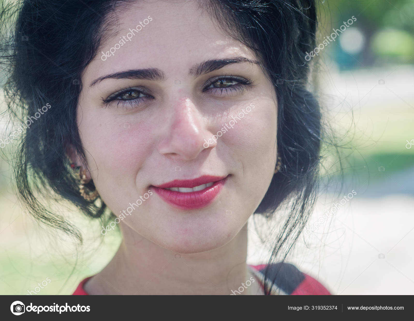 Close Up Beautiful White Girl Green Eyes Stock Photo
