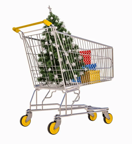 Isolated Shopping Cart With Gifts — Stock Photo, Image