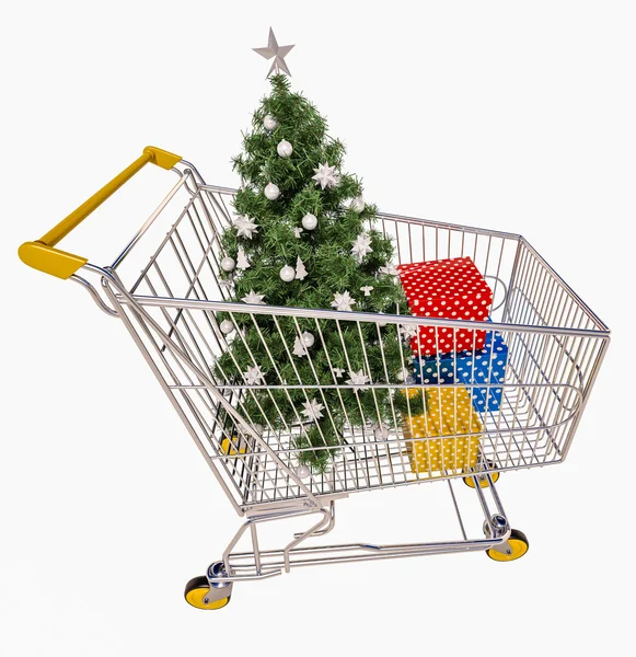 Isolated Shopping Cart With Gifts — Stock Photo, Image