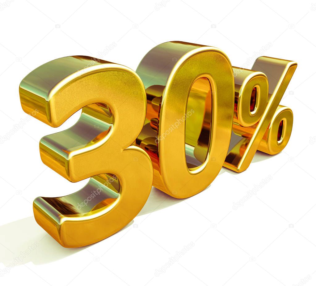 3d Gold 30 Percent Discount Sign