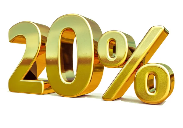 3d Gold 20 Twenty Percent Discount Sign — Stock Photo, Image