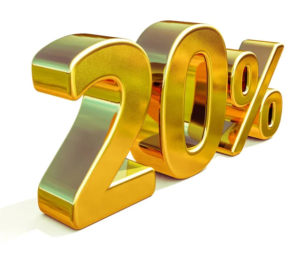 3d Gold 20 Twenty Percent Discount Sign — Stock Photo, Image