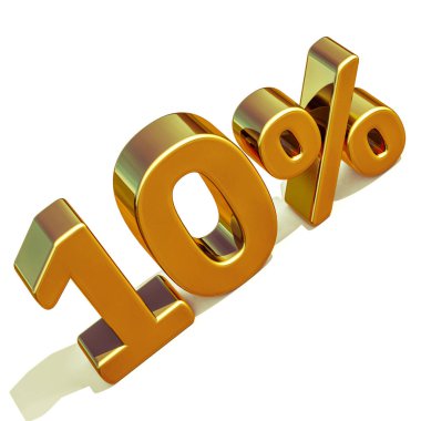 3D altın 10 yüzde on indirim işareti