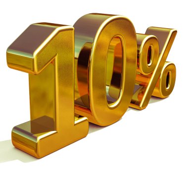 3D altın 10 yüzde on indirim işareti