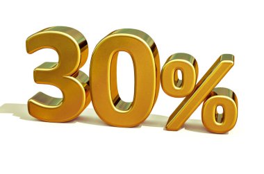 3D altın 30 yüzde otuz indirim işareti