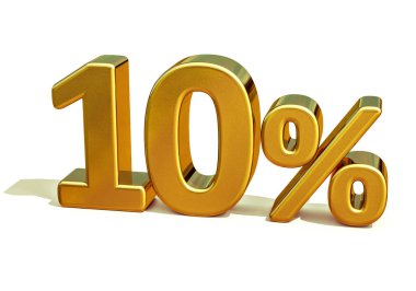 3D altın 10 yüzde on indirim işareti