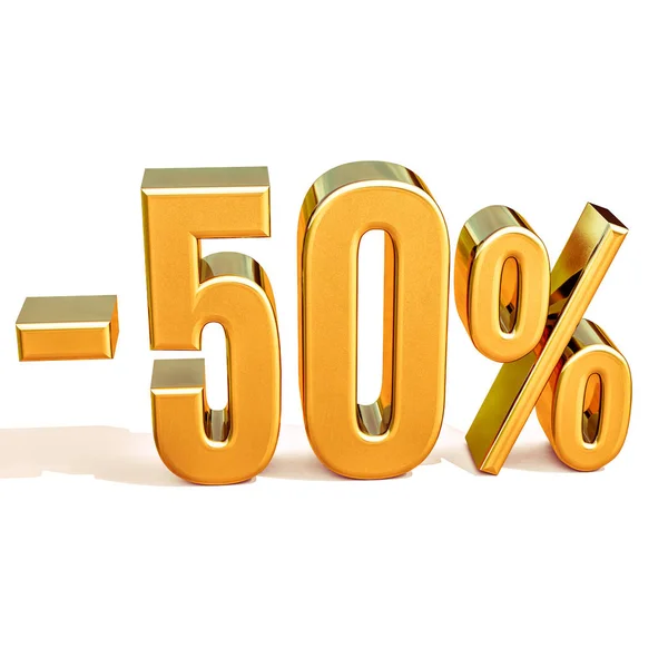 3d Gold 50 Fifty Percent Sign — Stock Photo, Image