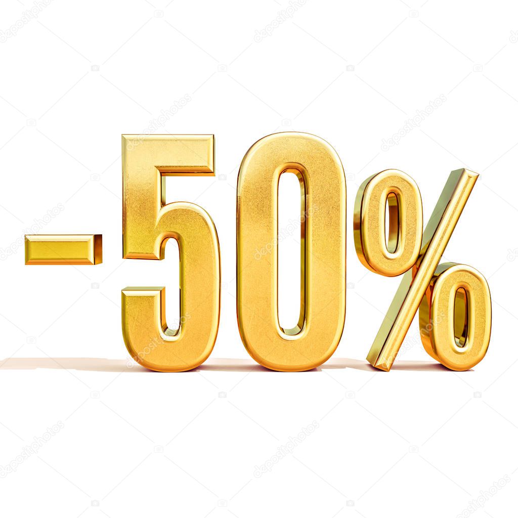 3d Gold 50 Fifty Percent Sign