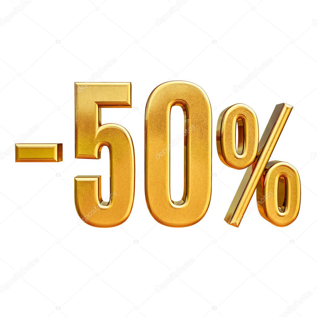 3d Gold 50 Fifty Percent Sign
