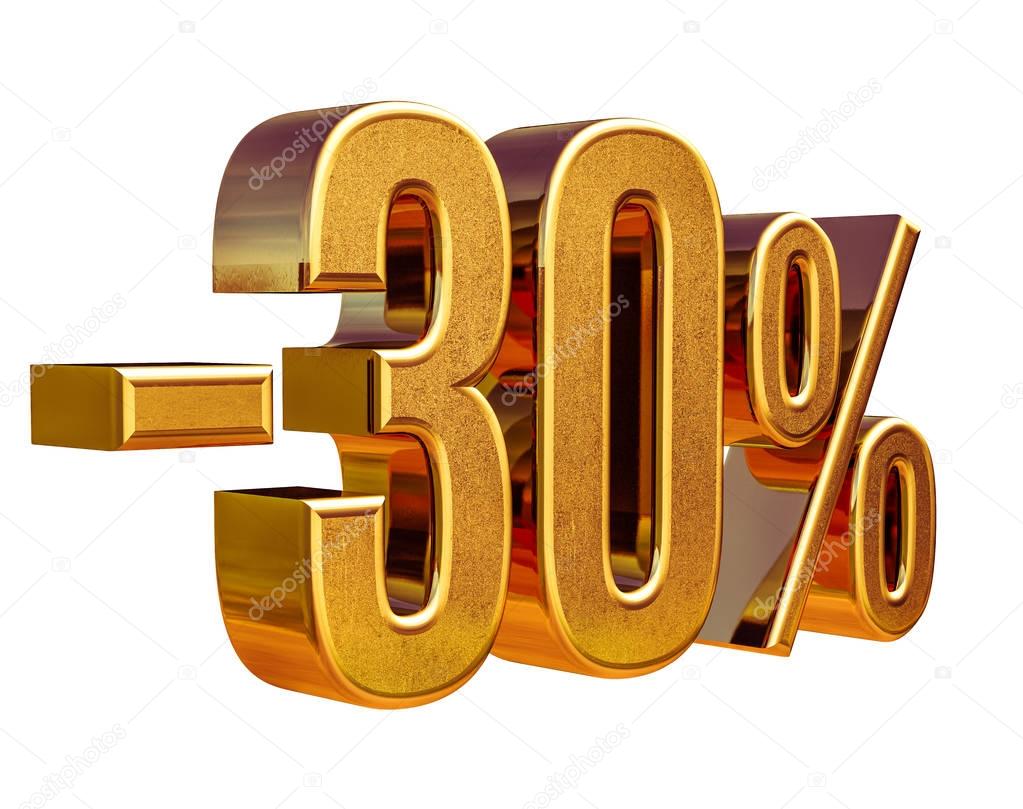 3d Gold 30 Percent Discount Sign