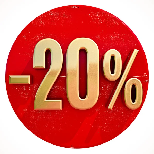 Złoty znak 20 procent na czerwono — Zdjęcie stockowe
