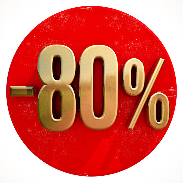 Gold 80 Percent Sign on Red