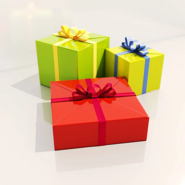 3 Geschenkboxen aus nächster Nähe — Stockfoto