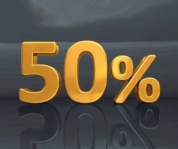 Gold 50%, fünfzig Prozent Rabattschild — Stockfoto