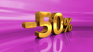 3D altın -50%, eksi yüzde elli indirim işareti