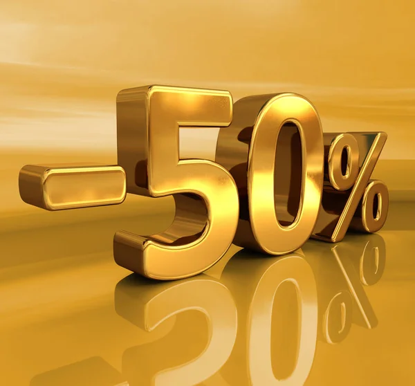 3d oro -50%, meno cinquanta per cento segno di sconto — Foto Stock